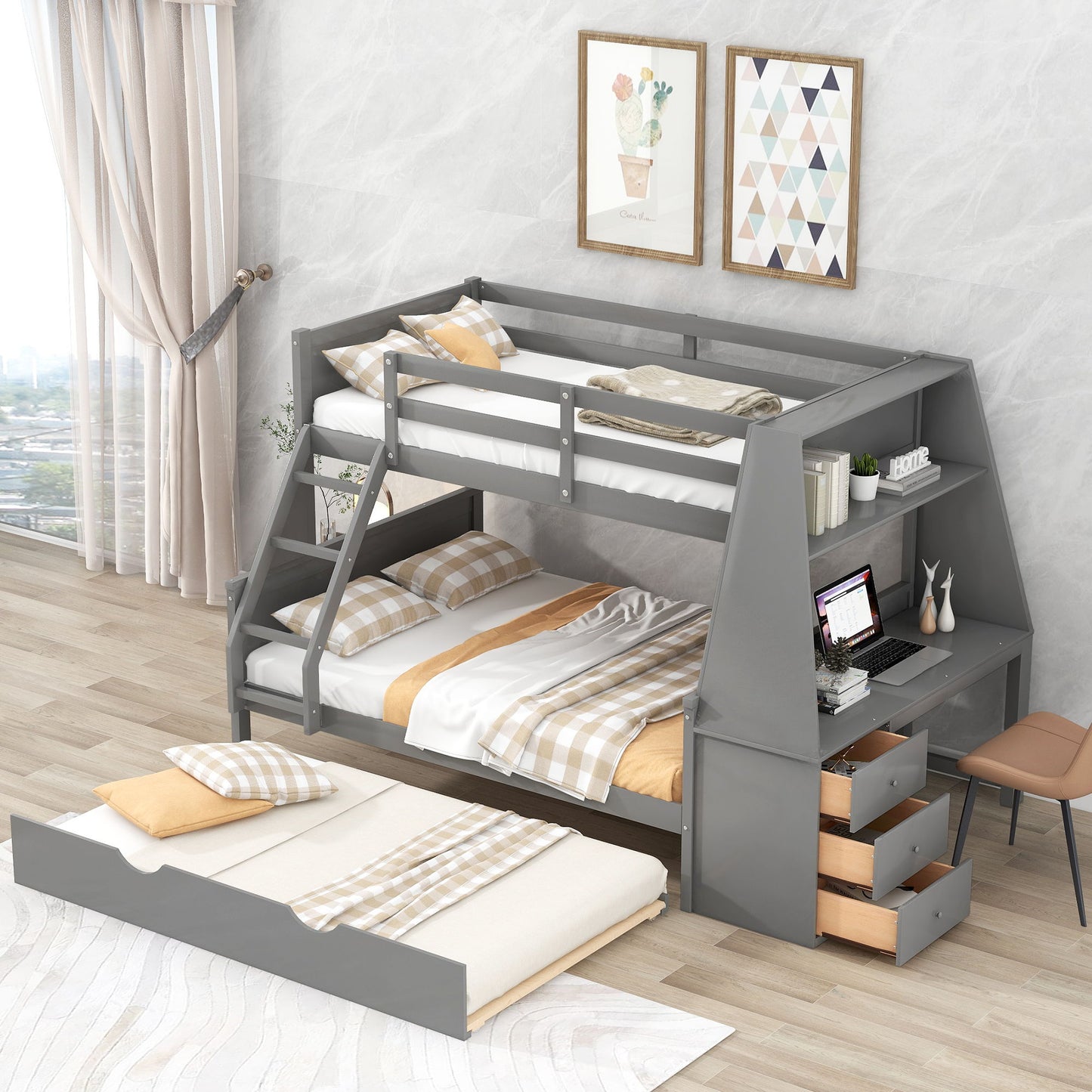 Bunk Bed With Trundle And Built In Desk, 3 Storage Drawers And Shelf - The Sleep Loft - Online Mattress Showroom NYC