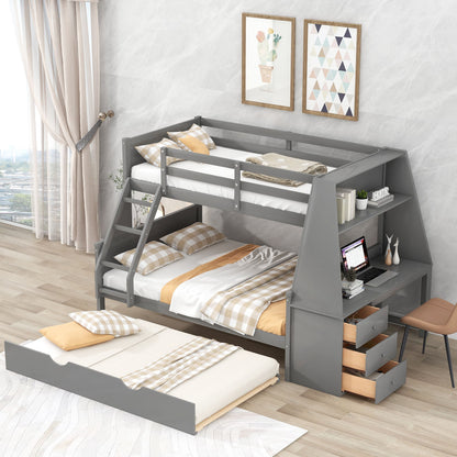 Bunk Bed With Trundle And Built In Desk, 3 Storage Drawers And Shelf - The Sleep Loft - Online Mattress Showroom NYC