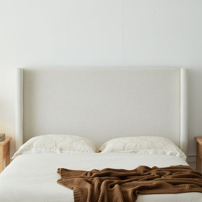 Hosford - Minimalist Upholstered Wingback Bed With Wood Base Platform - The Sleep Loft - Online Mattress Showroom NYC