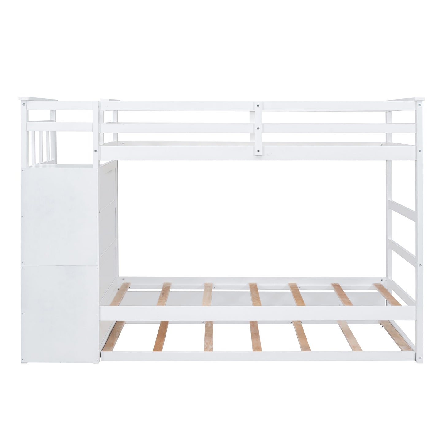 Twin Over Twin Bunk Bed With Trundle And Staircase - White - The Sleep Loft - Online Mattress Showroom NYC