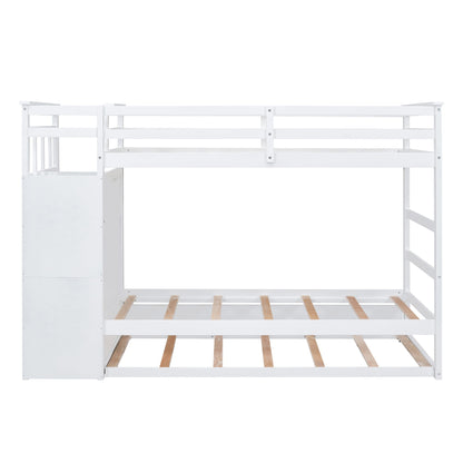 Twin Over Twin Bunk Bed With Trundle And Staircase - White - The Sleep Loft - Online Mattress Showroom NYC