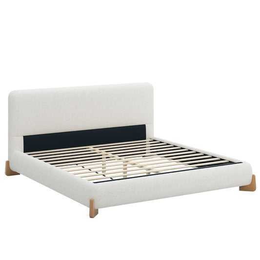 Elegant Boucle Upholstered Bed With Solid Wood Feet