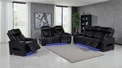 Zuma Faux Leather Dual Power Reclining LED Sofa Black