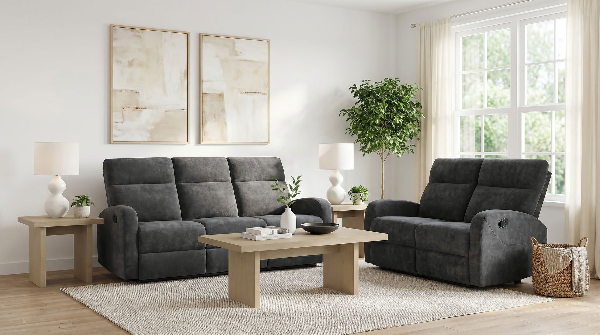 Hamilton 2-piece Chenille Manual Reclining Sofa Set Charcoal Grey