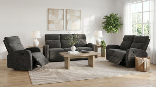 Hamilton 3-piece Chenille Manual Reclining Sofa Set Charcoal Grey - The Sleep Loft - Online Mattress Showroom NYC