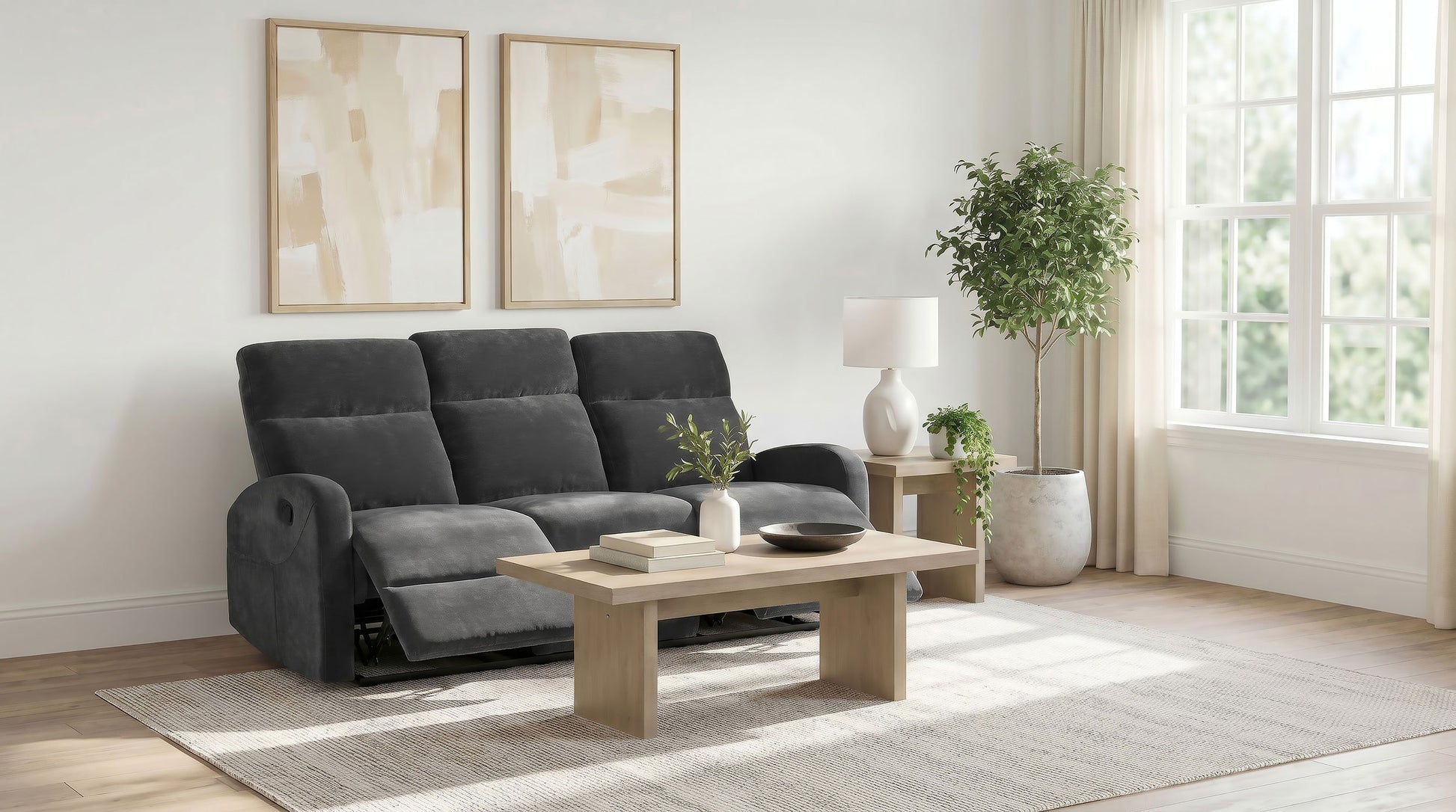 Hamilton Chenille Manual Reclining Sofa Charcoal Grey