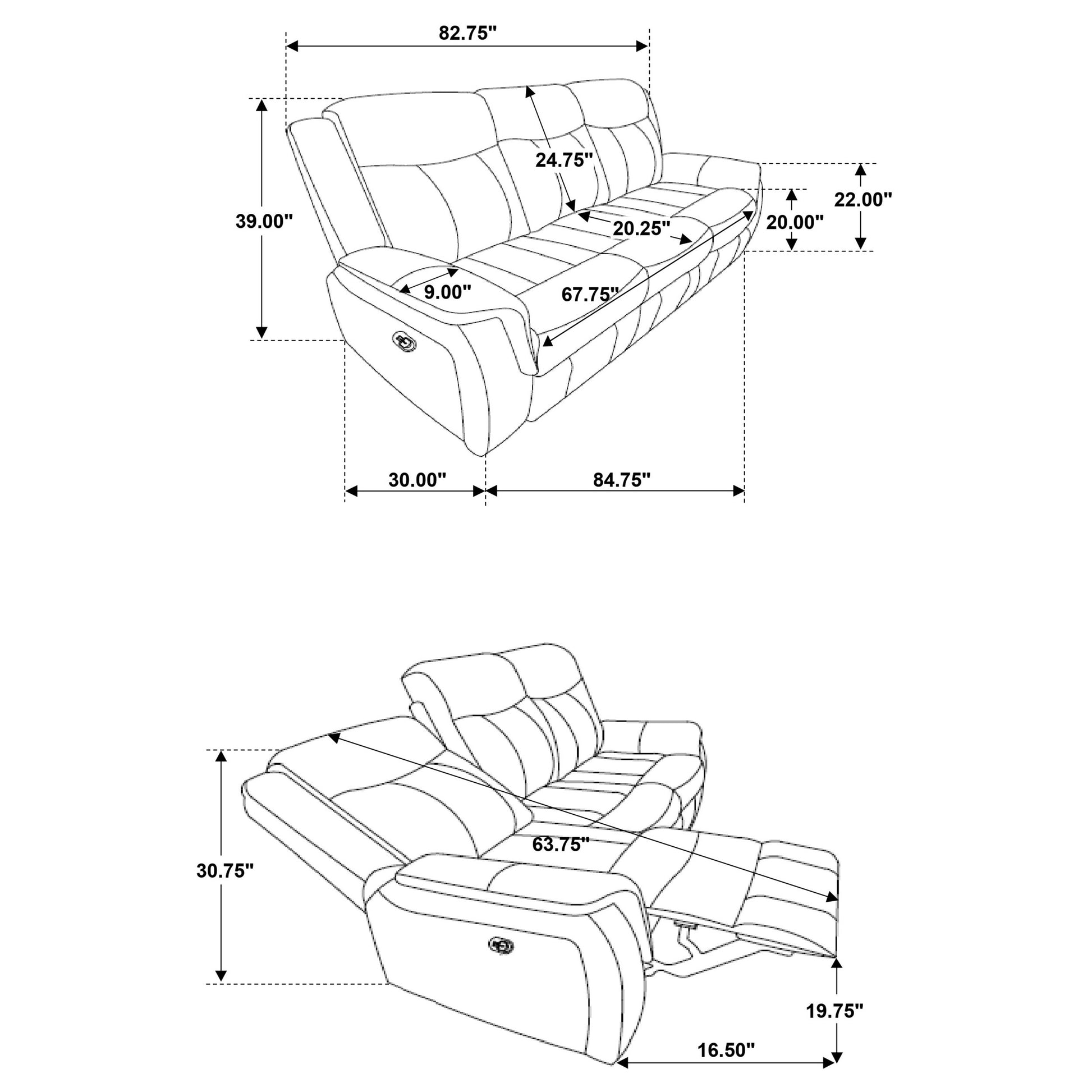 Lawrence 2-piece Upholstered Reclining Sofa Set Charcoal
