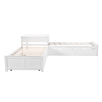 L Shaped Platform Bed With Trundle And Drawers Linked With Built In Desk - The Sleep Loft - Online Mattress Showroom NYC