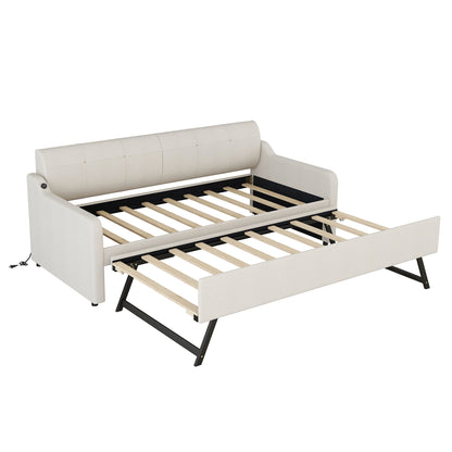 Upholstered Daybed With Trundle And USB Charging - The Sleep Loft - Online Mattress Showroom NYC