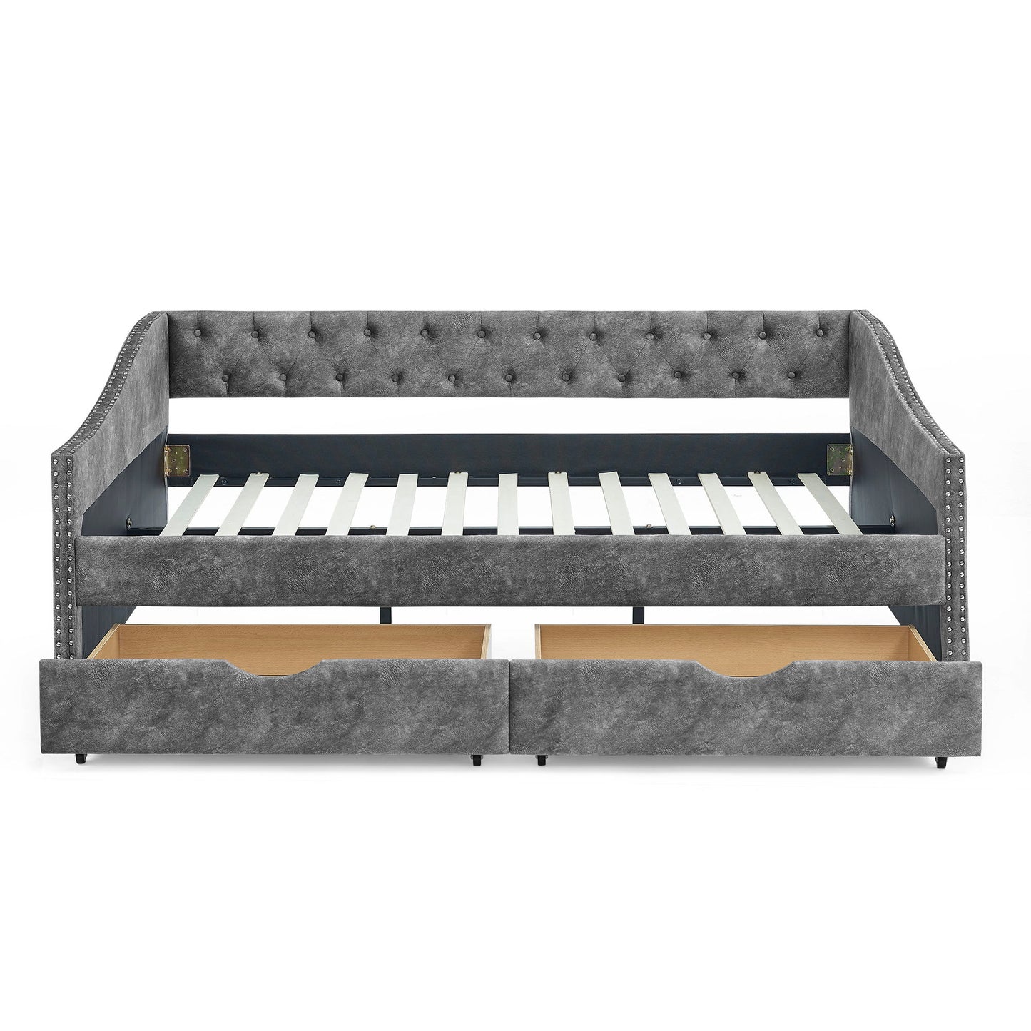 Upholstered Tufted Daybed With Drawers, Waved Arms - The Sleep Loft - Online Mattress Showroom NYC