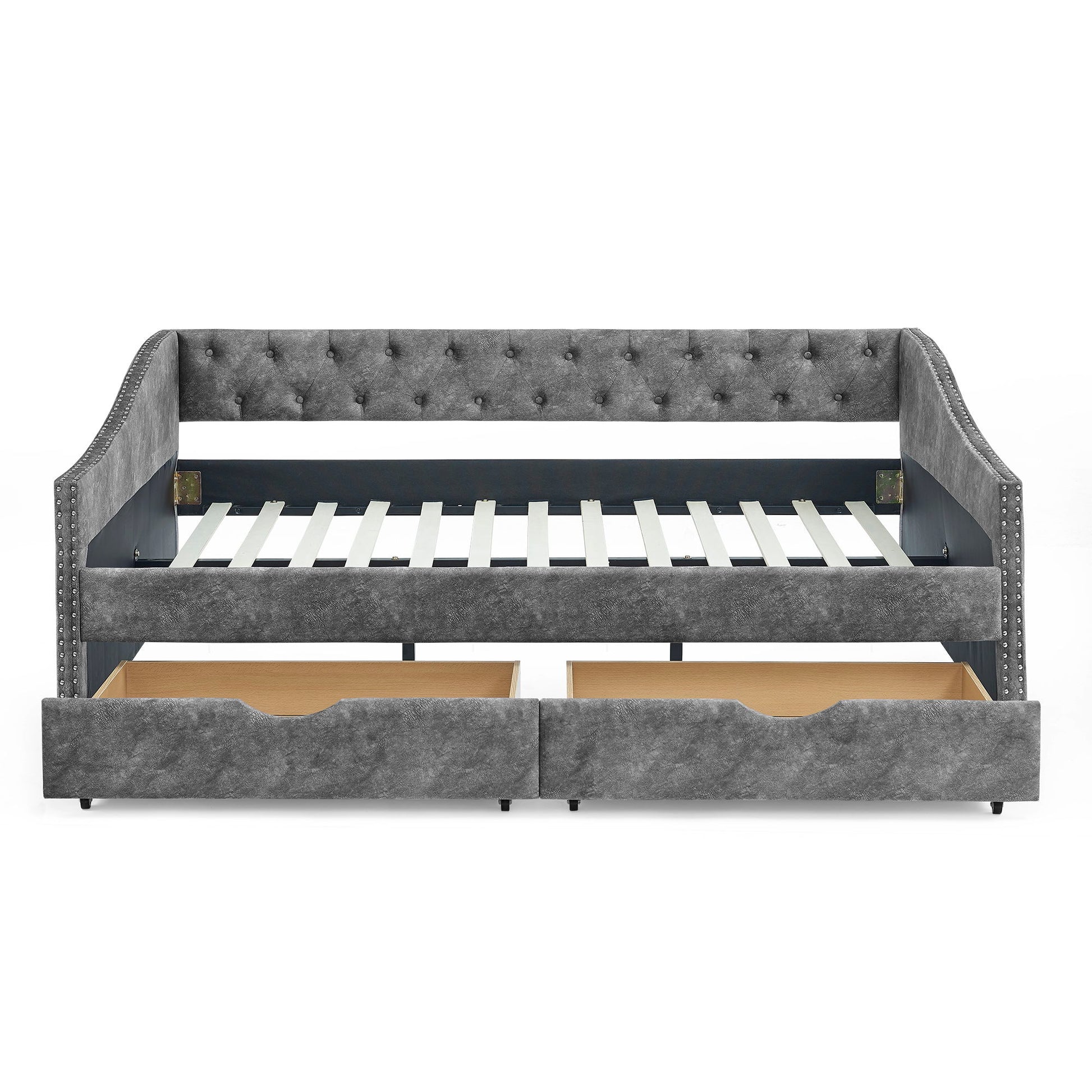 Upholstered Tufted Daybed With Drawers, Waved Arms - The Sleep Loft - Online Mattress Showroom NYC