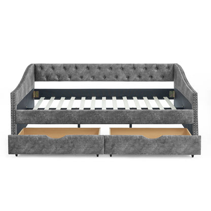 Upholstered Tufted Daybed With Drawers, Waved Arms - The Sleep Loft - Online Mattress Showroom NYC