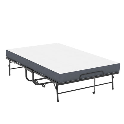 Twin Wide Folding Bed For Tall People, Extra Long & Wide Rollaway With Memory Foam, Heavy-Duty Capacity Guest, Spacious Portable Cot - Black - The Sleep Loft - Online Mattress Showroom NYC