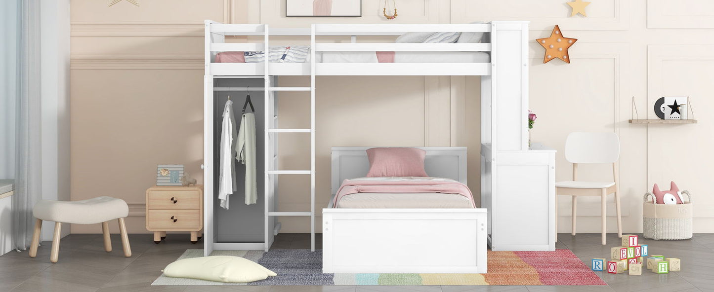 Loft Bed With A Stand Alone Bed, Shelves, Desk, And Wardrobe - The Sleep Loft - Online Mattress Showroom NYC