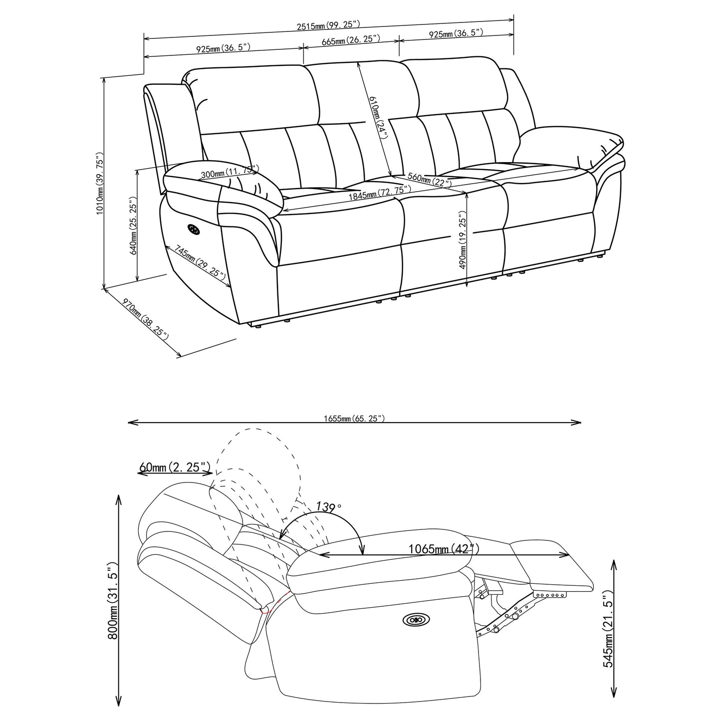 Bahrain Upholstered Power Sofa Charcoal