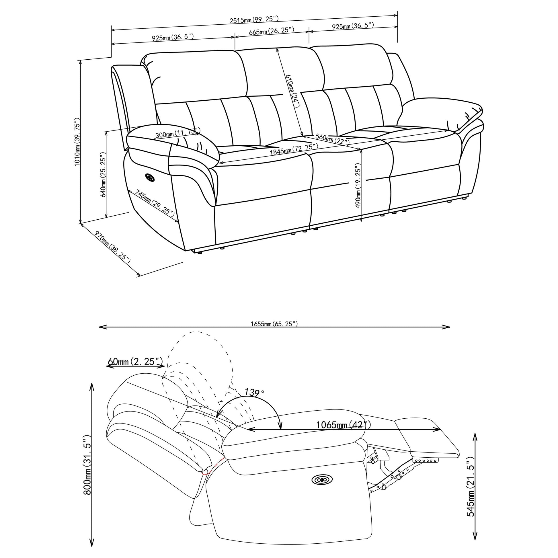 Bahrain Upholstered Power Sofa Charcoal