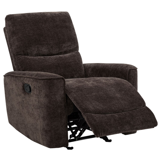 Navarro Chenille Upholstered Glider Recliner Dark Brown - The Sleep Loft - Online Mattress Showroom NYC