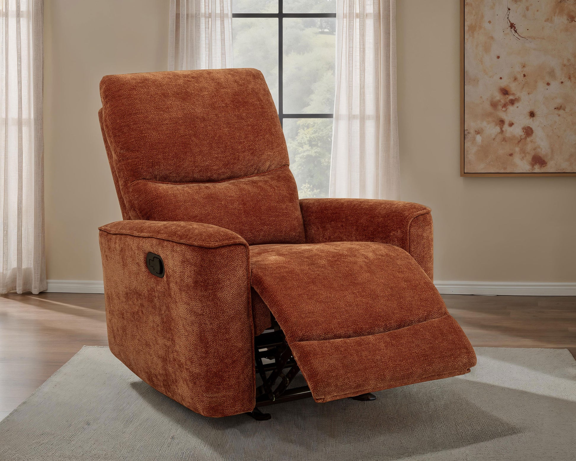 Navarro Chenille Upholstered Glider Recliner Burnt Orange