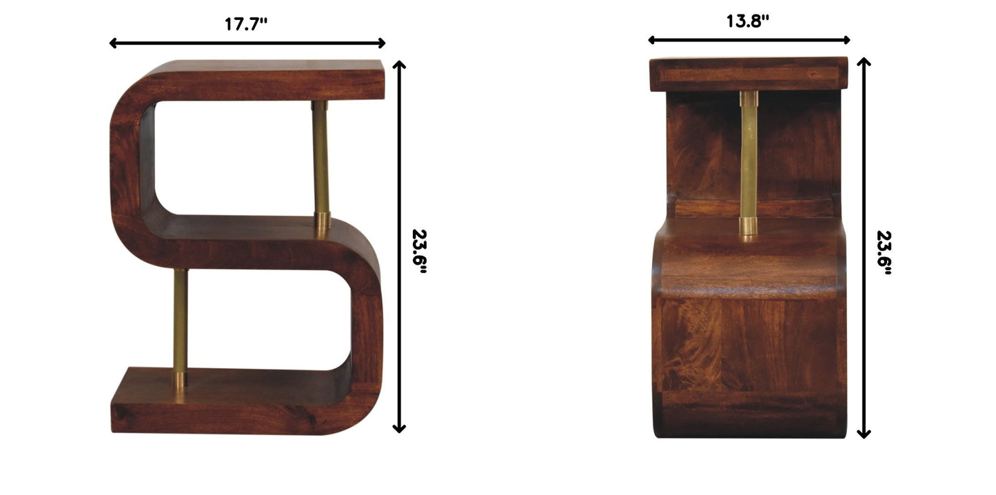 S Curve Brass Bedside Table - Dark Brown - The Sleep Loft - Online Mattress Showroom NYC