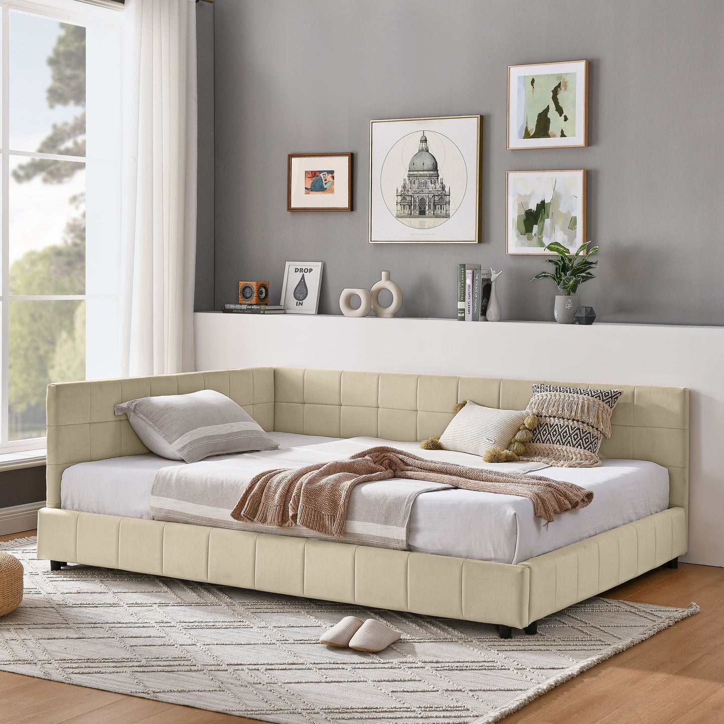 Mid-Century Storage Upholstered Tufted Bed Frame With Backrest And Armrests - The Sleep Loft - Online Mattress Showroom NYC