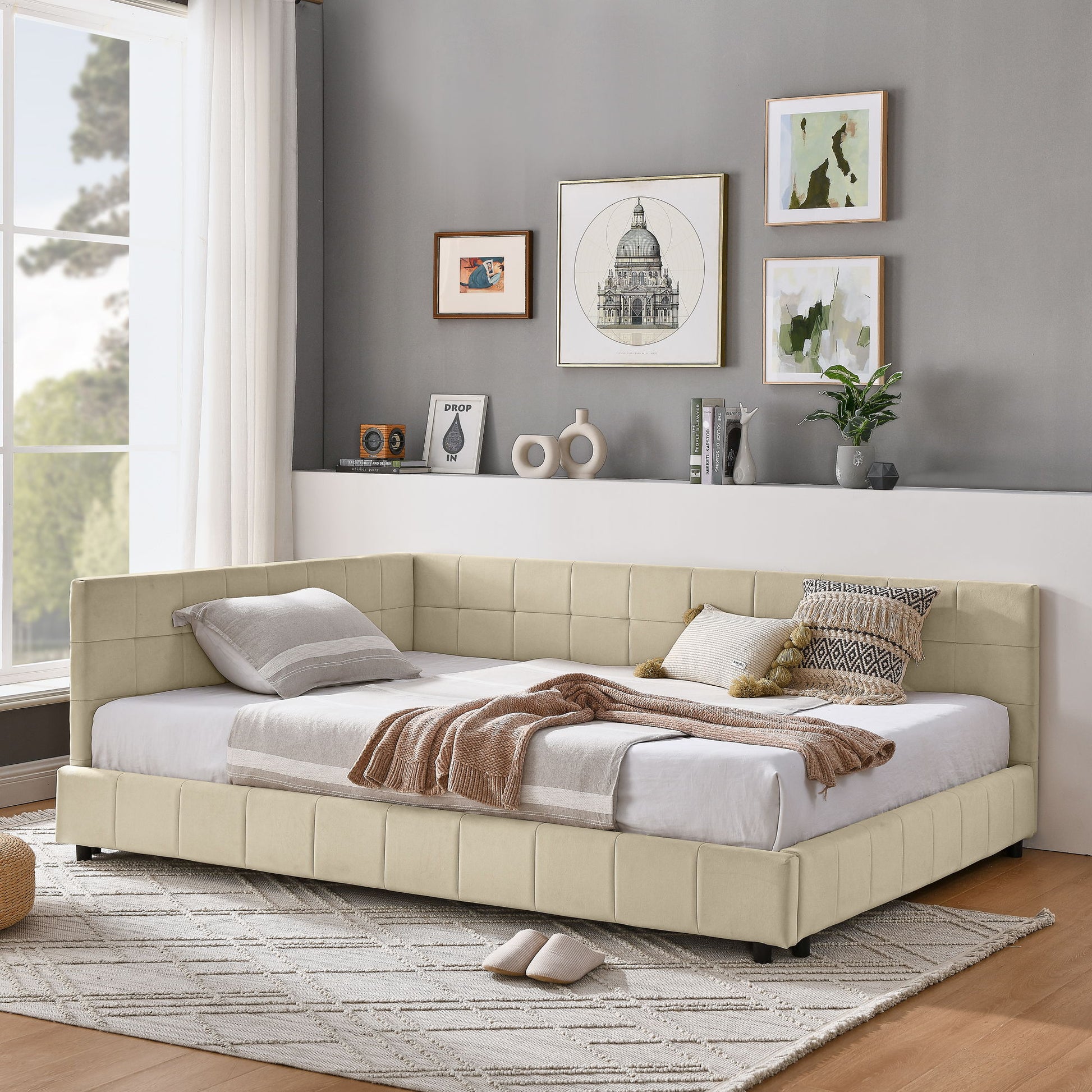 Mid-Century Storage Upholstered Tufted Bed Frame With Backrest And Armrests - The Sleep Loft - Online Mattress Showroom NYC