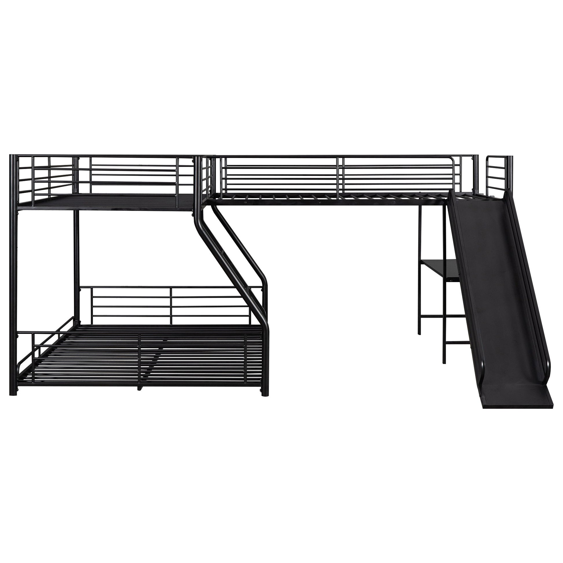 L-Shaped Twin Over Full Bunk Bed With Twin Loft, Built In Desk And Slide - Black - The Sleep Loft - Online Mattress Showroom NYC