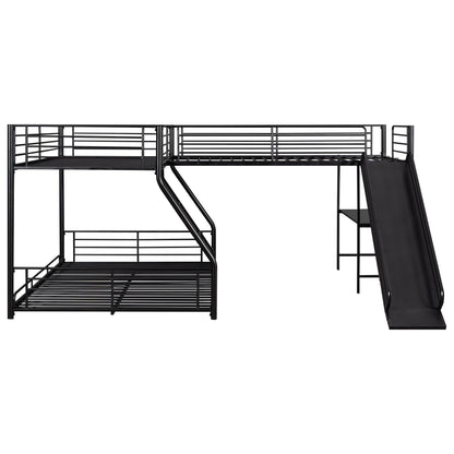 L-Shaped Twin Over Full Bunk Bed With Twin Loft, Built In Desk And Slide - Black - The Sleep Loft - Online Mattress Showroom NYC