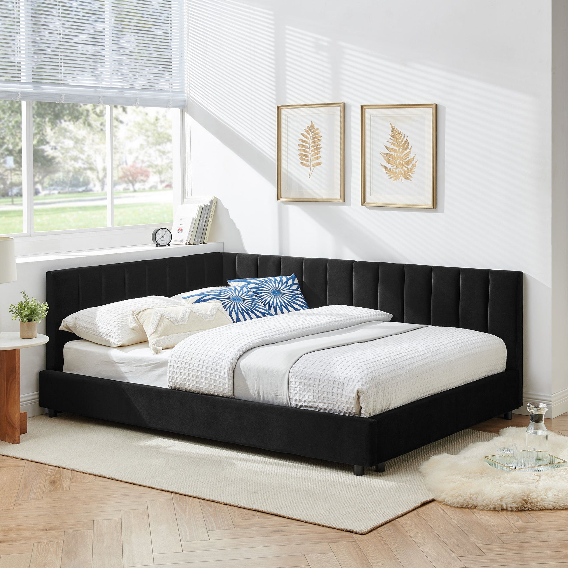 Mid-Century Upholstered Tufted Bed Frame With Backrest And Armrests - The Sleep Loft - Online Mattress Showroom NYC