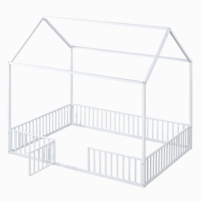 Metal House Bed With Fence And Door - The Sleep Loft - Online Mattress Showroom NYC