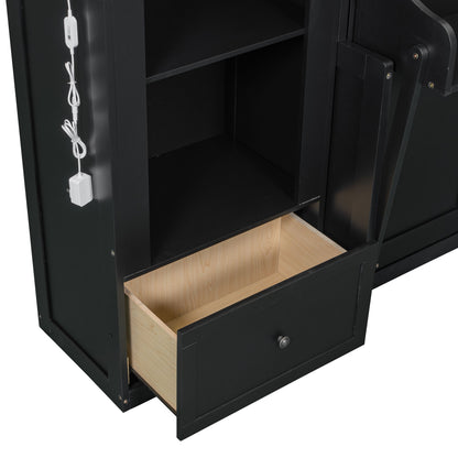 French Style Murphy Platform Bed With Shelf, Side Cabinets, Drawers And LED - The Sleep Loft - Online Mattress Showroom NYC