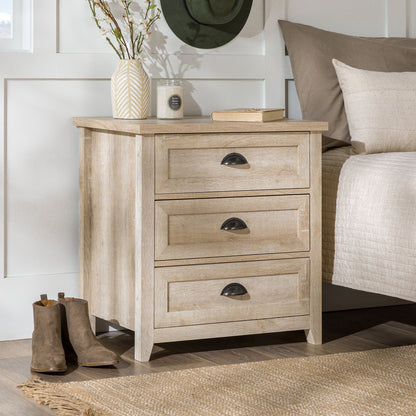 Transitional Farmhouse Framed 3 Drawer Nighstand With Cup Handles - The Sleep Loft - Online Mattress Showroom NYC