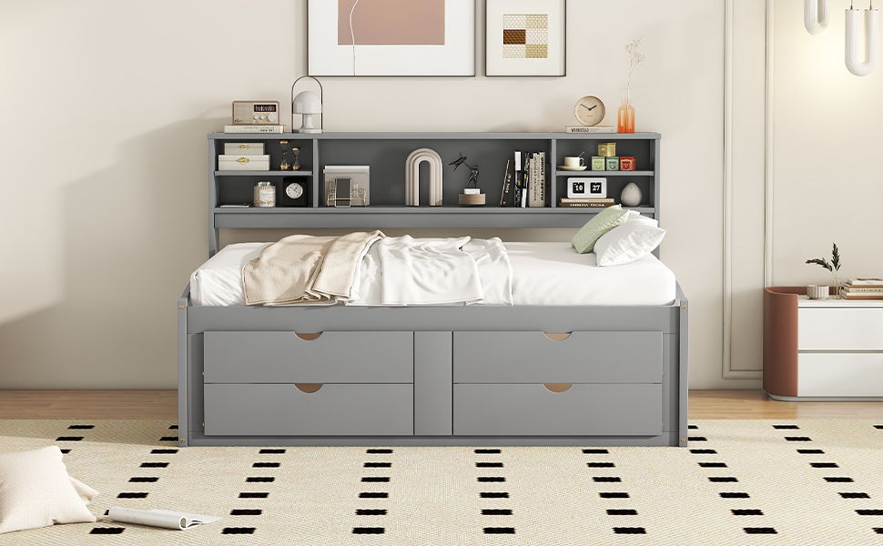 Daybed With 2 Bedside Cabinets, Upper Shelves And 4 Drawers - The Sleep Loft - Online Mattress Showroom NYC