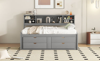 Daybed With 2 Bedside Cabinets, Upper Shelves And 4 Drawers - The Sleep Loft - Online Mattress Showroom NYC