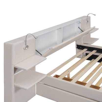 Upholstered Platform Bed With Reading Lights, Drawers, Trundle And Shelves - The Sleep Loft - Online Mattress Showroom NYC