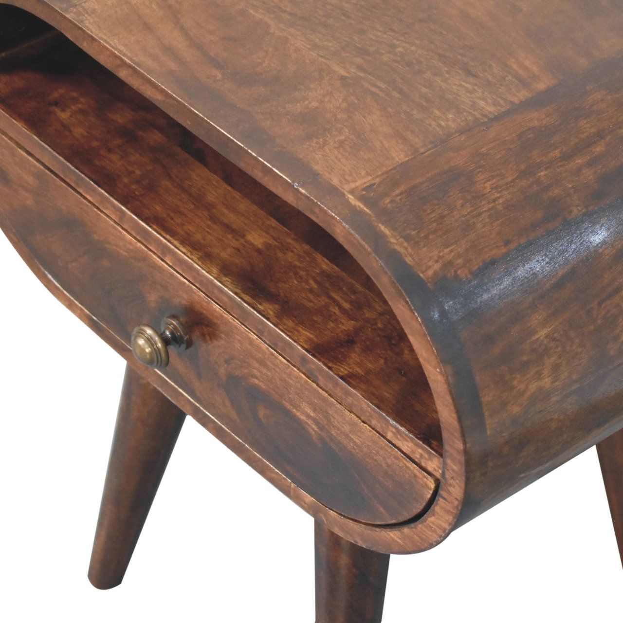 Circular Bedside Table With Open Slot - Walnut - The Sleep Loft - Online Mattress Showroom NYC