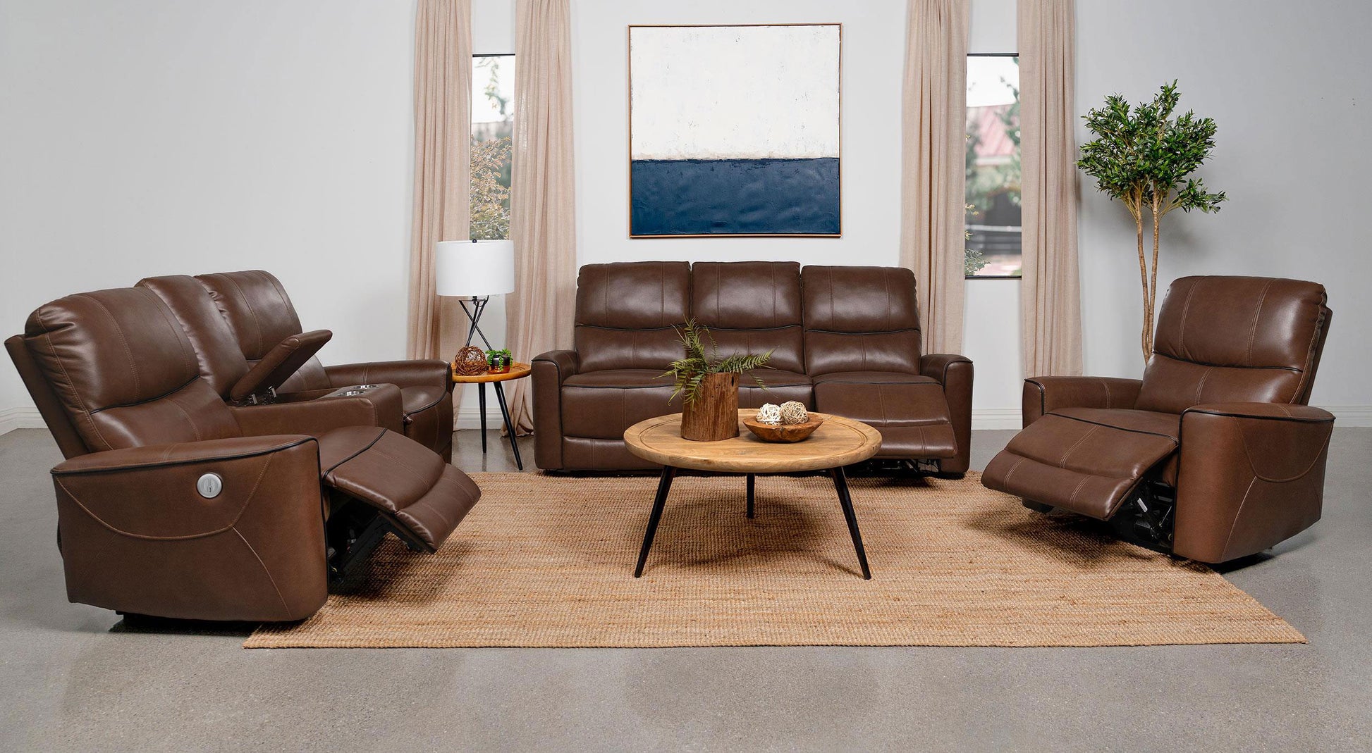 Greenfield Upholstered Power Recliner Chair Saddle Brown