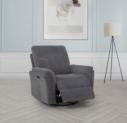 Adler Upholstered Power Swivel Glider Recliner Charcoal Grey