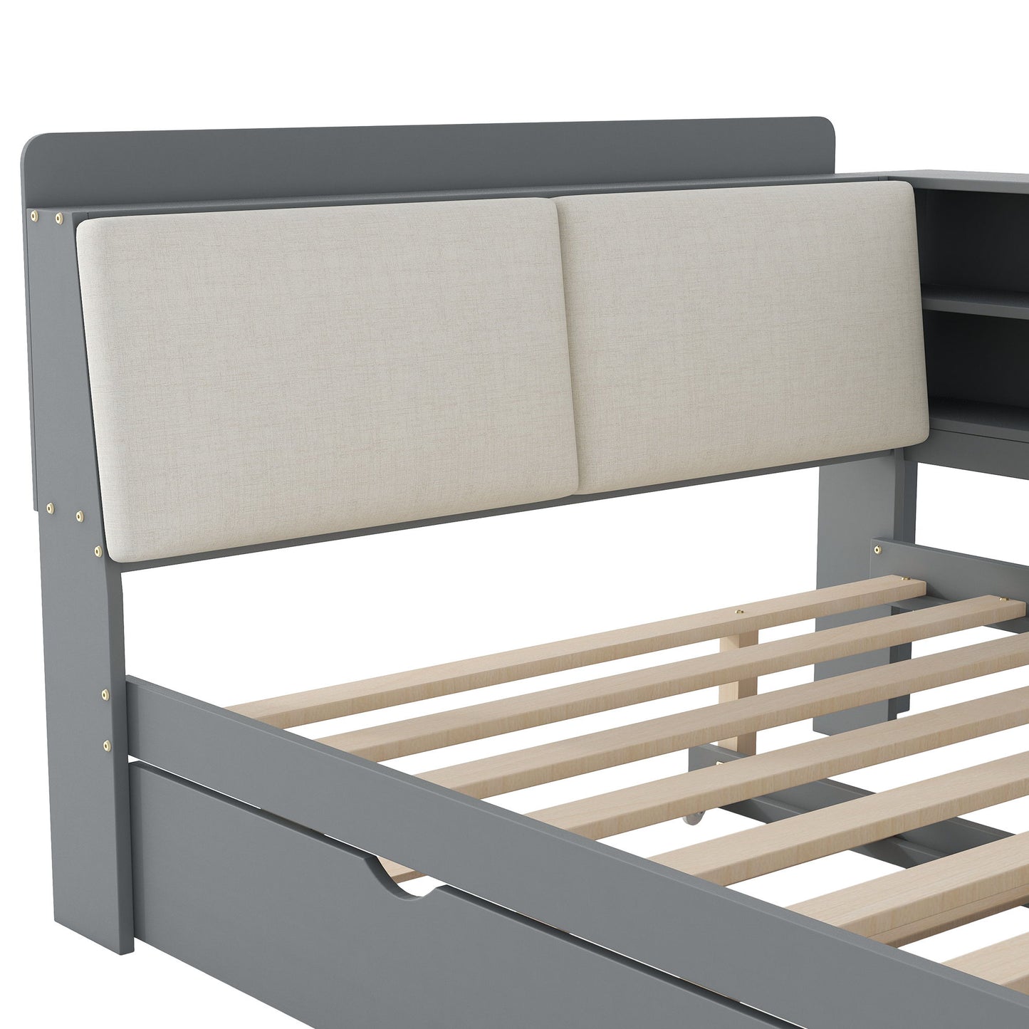 Platform Bed With Trundle, Shelves, And Storage Headboard - The Sleep Loft - Online Mattress Showroom NYC