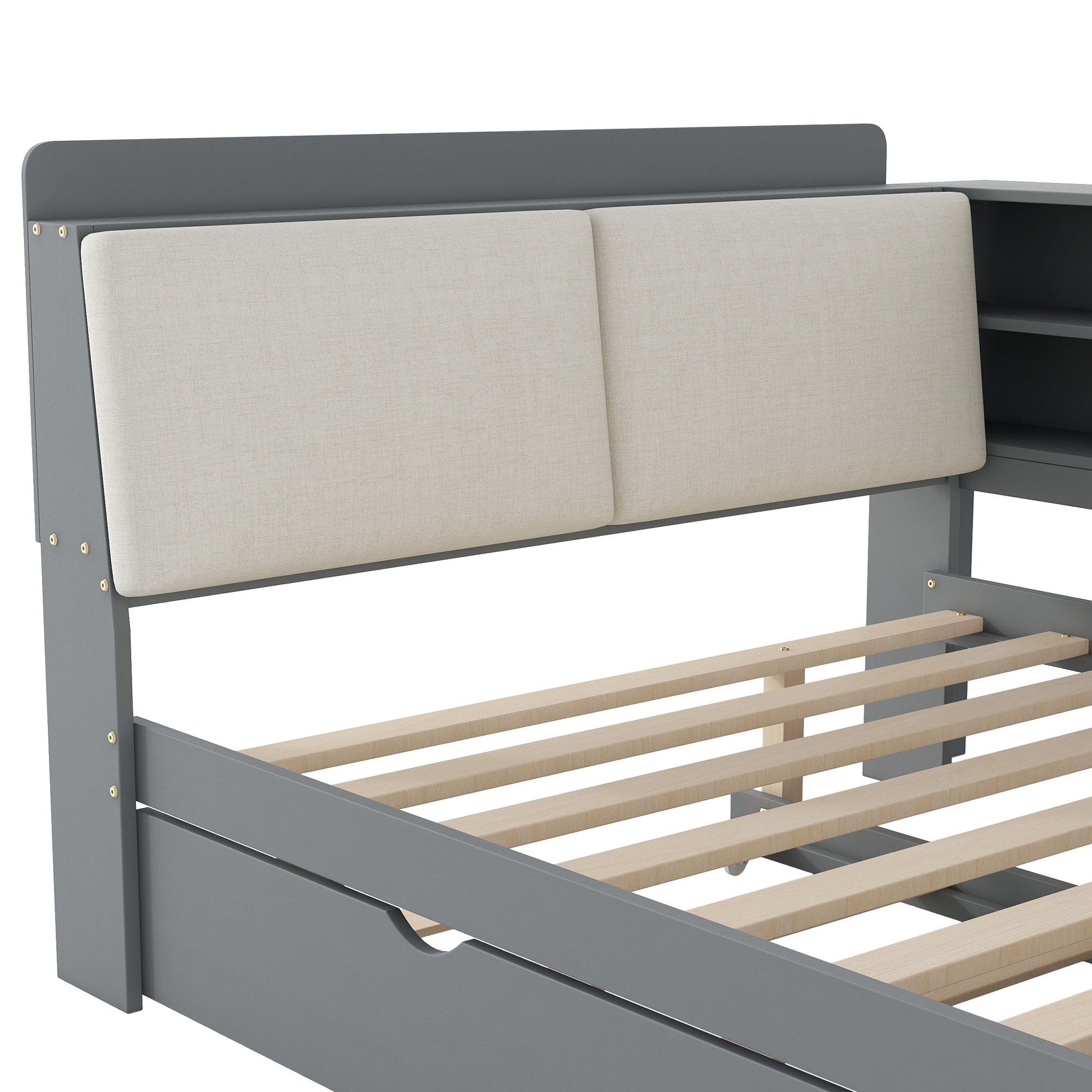 Platform Bed With Trundle, Shelves, And Storage Headboard - The Sleep Loft - Online Mattress Showroom NYC