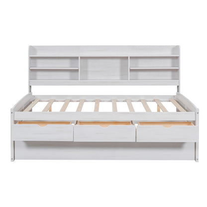 Captain Bed With Built In Bookshelves, 3 Storage Drawers, And Trundle - The Sleep Loft - Online Mattress Showroom NYC