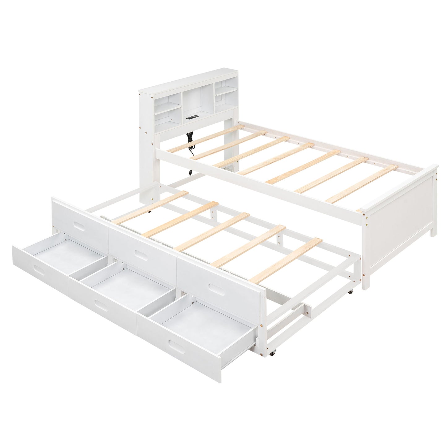 Platform Bed With Storage Headboard, USB, Trundle And 3 Drawers - The Sleep Loft - Online Mattress Showroom NYC