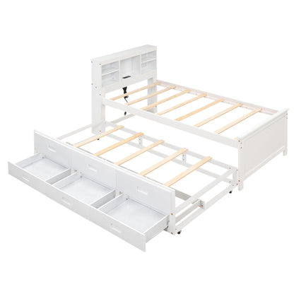 Platform Bed With Storage Headboard, USB, Trundle And 3 Drawers - The Sleep Loft - Online Mattress Showroom NYC