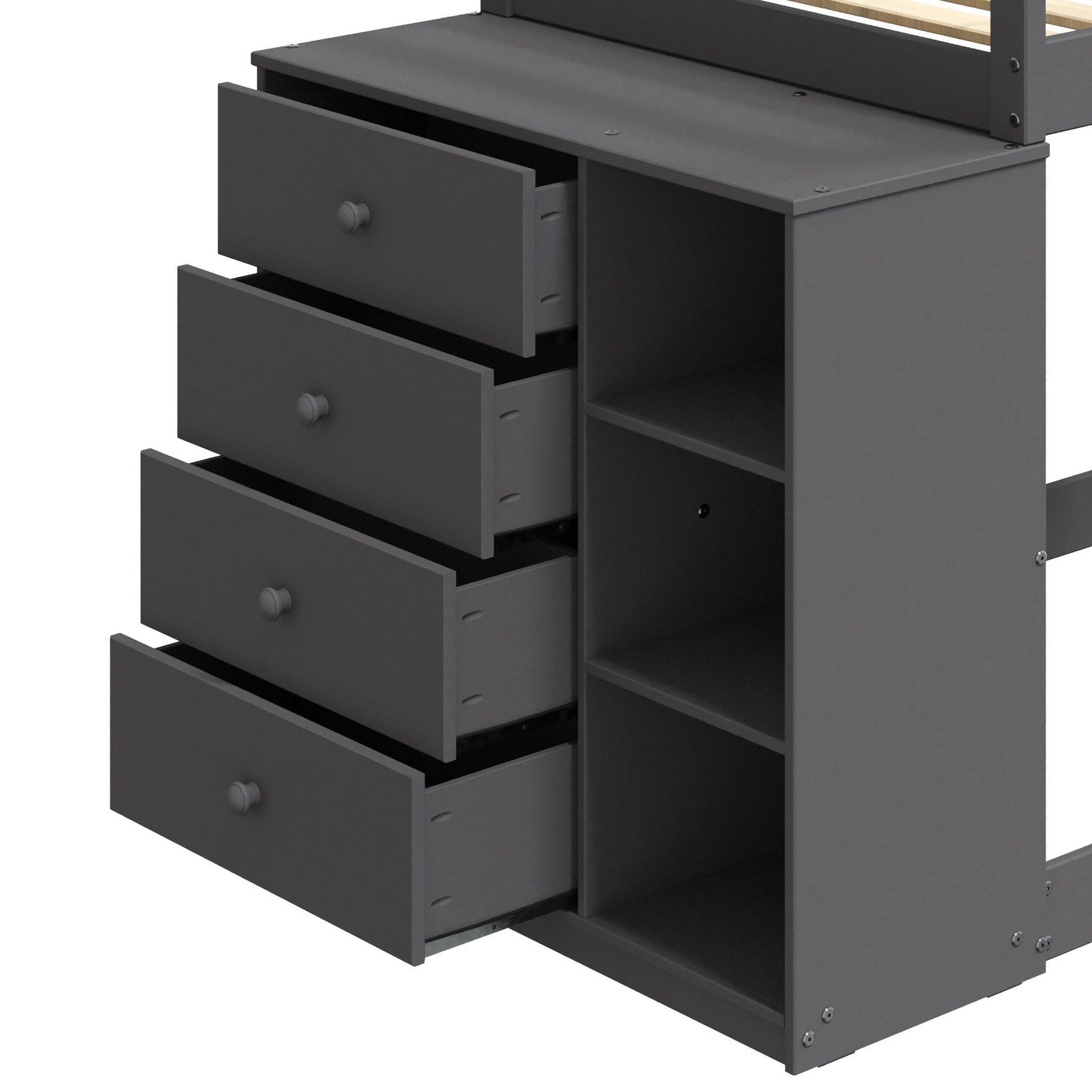 Gaston - Bunk Bed Twin Over Twin With 4 Drawers & 3 Compartments - Gray - The Sleep Loft - Online Mattress Showroom NYC
