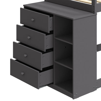 Gaston - Bunk Bed Twin Over Twin With 4 Drawers & 3 Compartments - Gray - The Sleep Loft - Online Mattress Showroom NYC