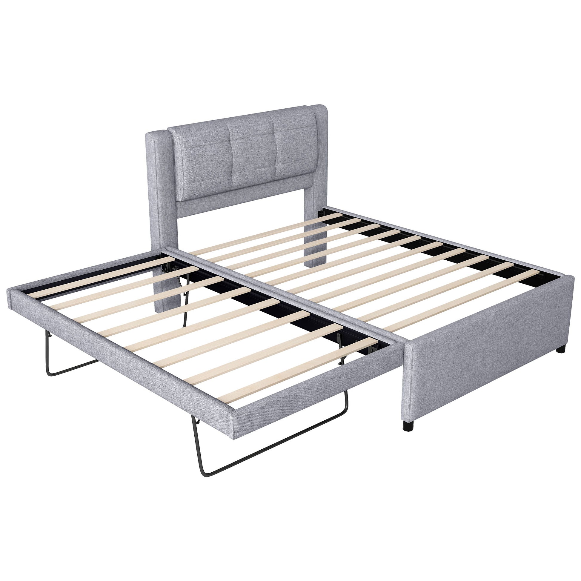 Upholstery Platform Bed With Trundle, Trundle Can Be Flat Or Erected - The Sleep Loft - Online Mattress Showroom NYC