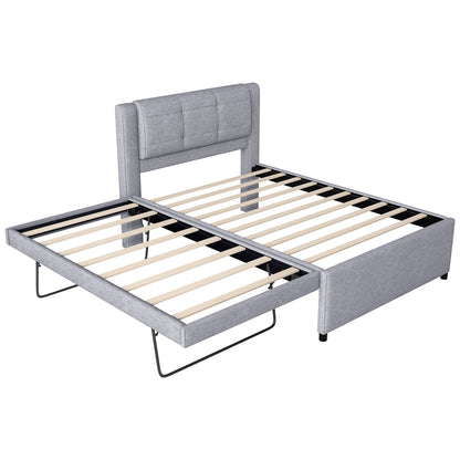 Upholstery Platform Bed With Trundle, Trundle Can Be Flat Or Erected - The Sleep Loft - Online Mattress Showroom NYC