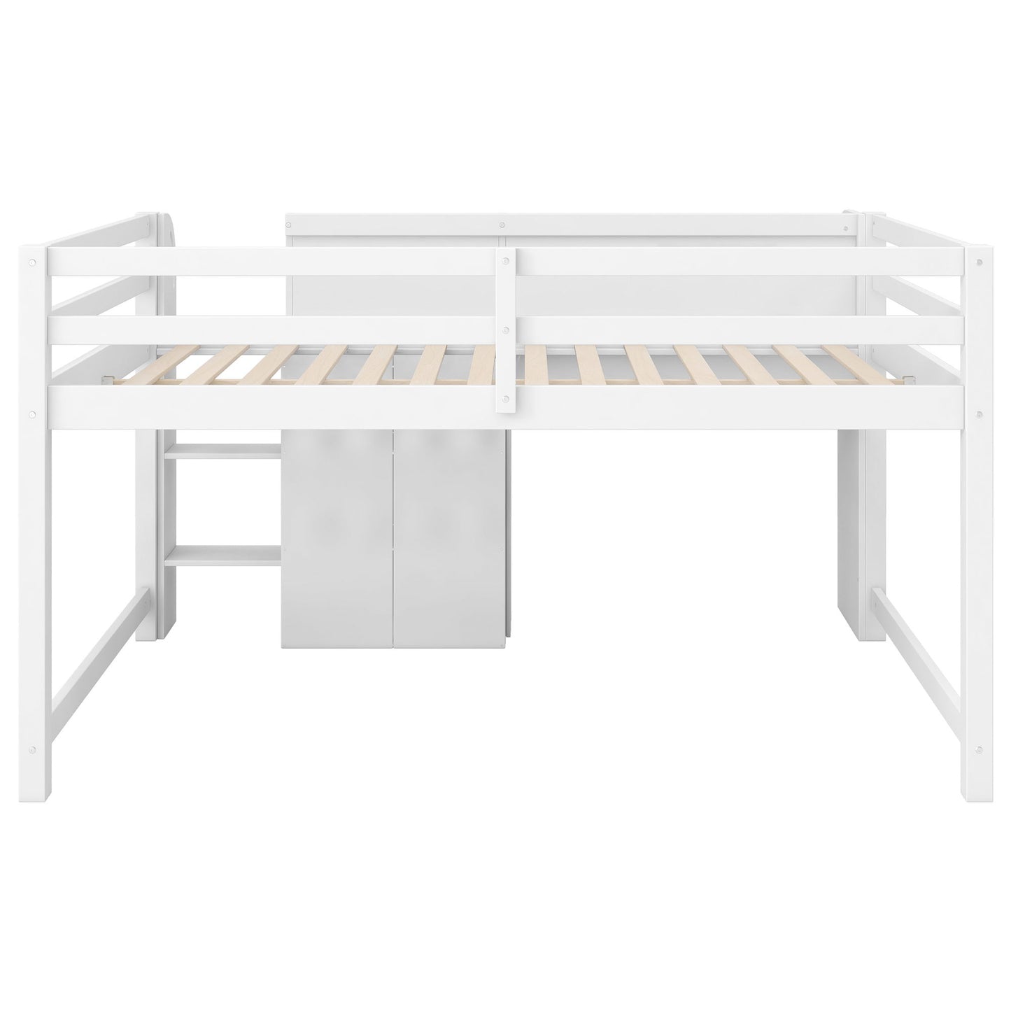 Low Loft Bed With Built In Desk, Storage Cabinets, Open Bookcase And Doodle board - The Sleep Loft - Online Mattress Showroom NYC