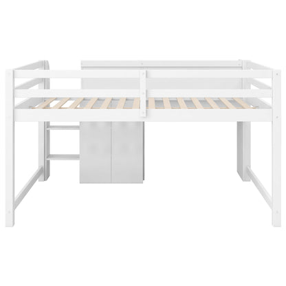 Low Loft Bed With Built In Desk, Storage Cabinets, Open Bookcase And Doodle board - The Sleep Loft - Online Mattress Showroom NYC