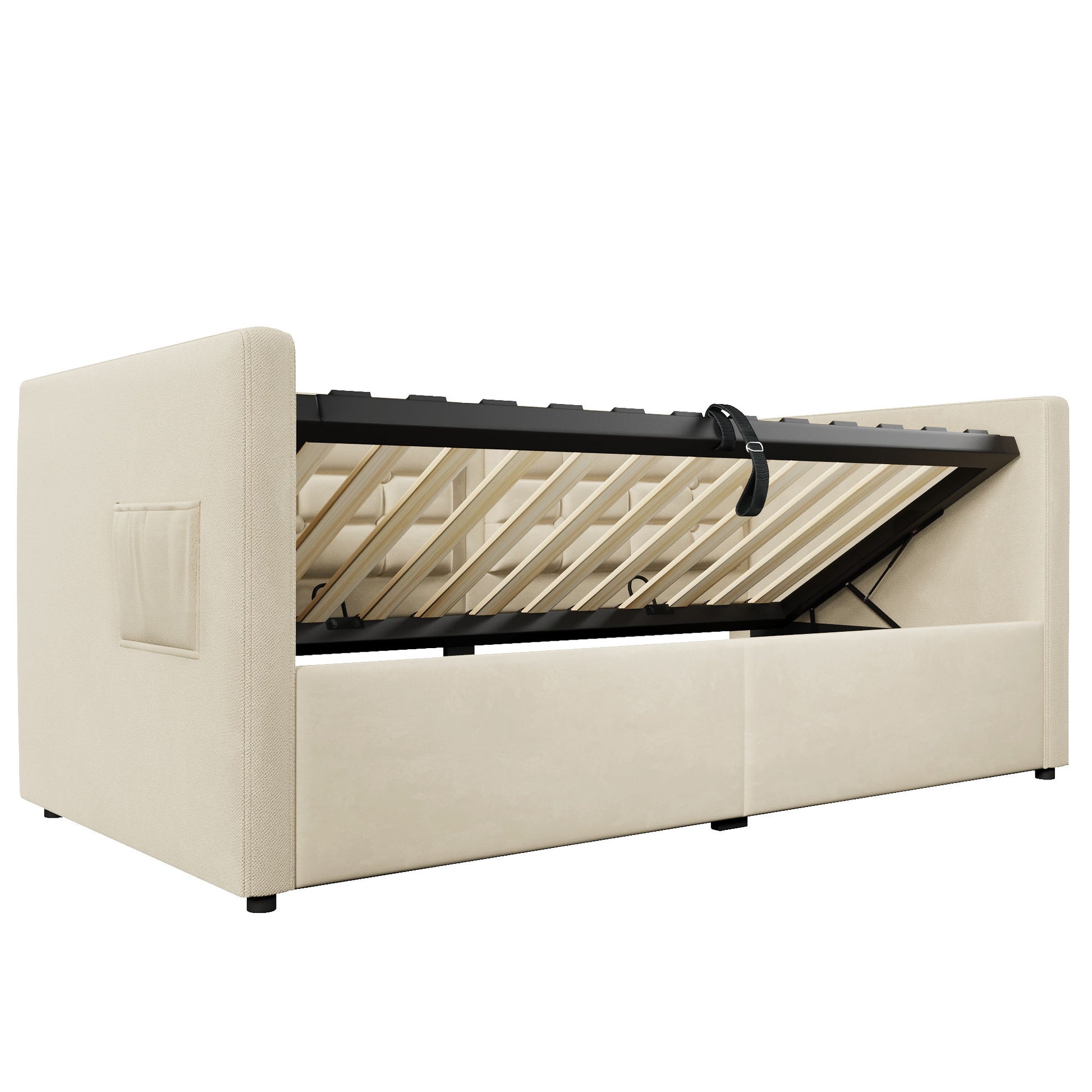 Upholstered Hydraulic Storage Daybed With USB & Type C Charging - The Sleep Loft - Online Mattress Showroom NYC