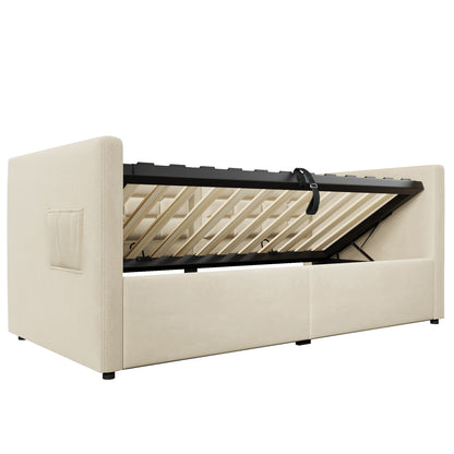 Upholstered Hydraulic Storage Daybed With USB & Type C Charging - The Sleep Loft - Online Mattress Showroom NYC